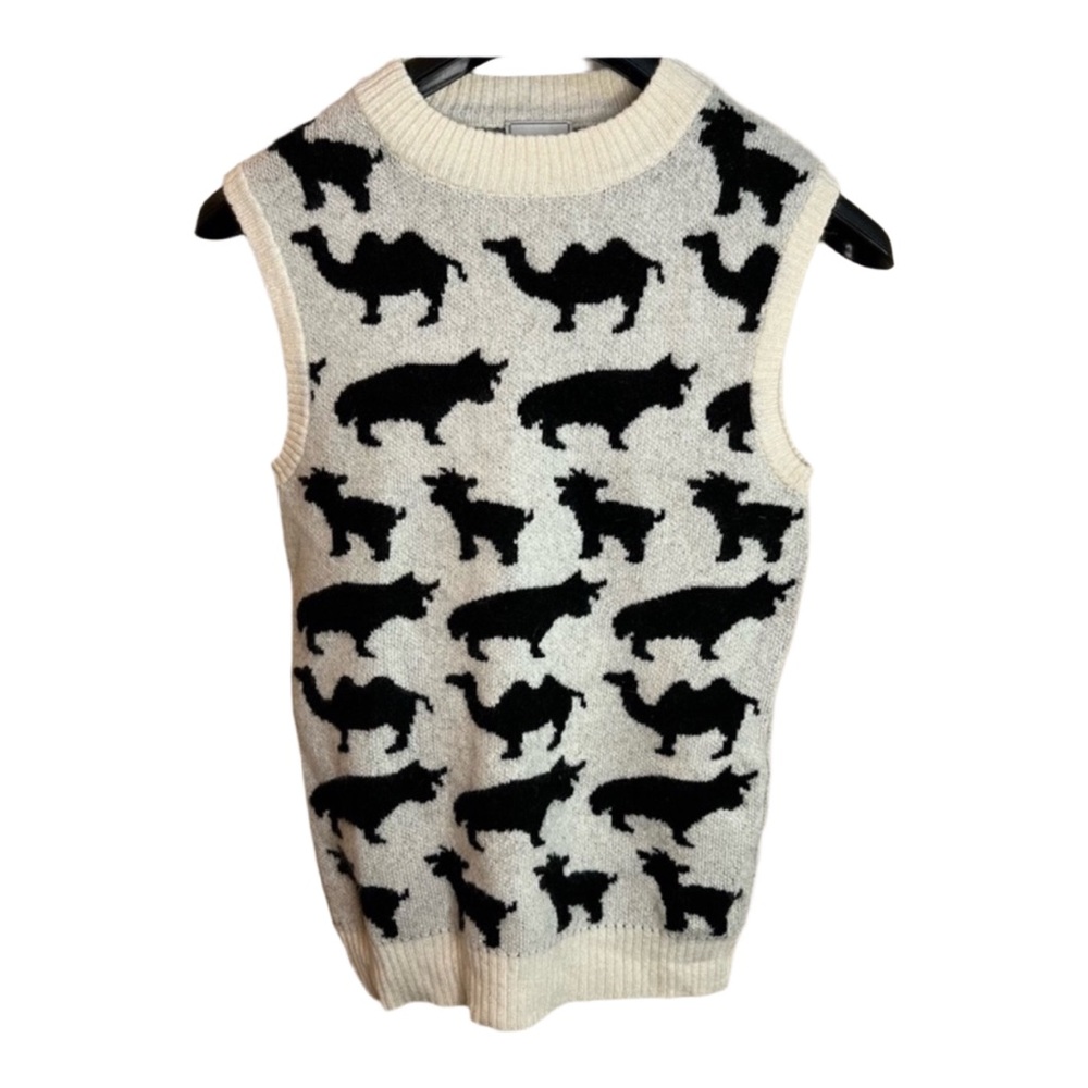 Saved NY Small Blk Cream Animal 100% Cashmere Sweater Inspired by Princess Diana